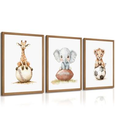 Imagem de Arte de parede de berçário esportivo, imagens em tela para quarto de bebê, meninos, safári, decoração de parede, estampa de berçário da selva, pôster infantil, pintura bonita, futebol, futebol