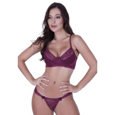 Imagem de Conjunto sem Bojo com Aro Meia Taça de Renda - c2 MILEYDE, Vinho, M