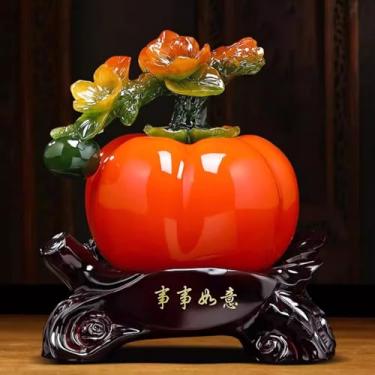 Imagem de FENNYYAR Enfeite de resina estilo chinês caqui vermelho Feng Shui, 21 cm, decoração de mesa de escritório para sala de estar