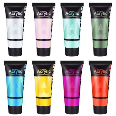 Imagem de AUREUO Tinta acrílica iridescente, 8 cores x 21 ml, conjunto de tinta acrílica perolada, tinta brilhante para tela, pedras, madeira, tecido, cerâmica - Tintas artísticas para pintura