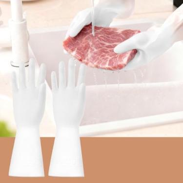 Imagem de Luvas de limpeza longas à prova d'água para casa - 1 par antiderrapante reutilizável, cozinha banheiro ferramenta doméstica