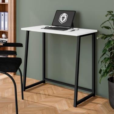 Imagem de Escrivaninha Fit Dobrável Mesa Portátil Branca em Aço e MDF Antiderrapante