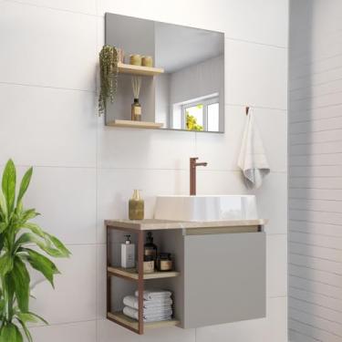 Imagem de Conjunto Gabinete Lavabo Para Banheiro Suspenso Com Cuba e Espelheira Fendi