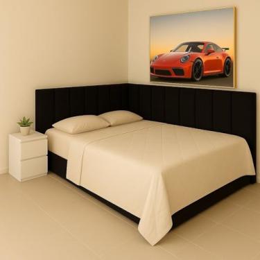 Imagem de Cabeceiras Modulares Estofadas em L 45x20cm para Cama Box | Modelo Retangular Autocolante | (PRETO,VIÚVA - 16 PLACAS)