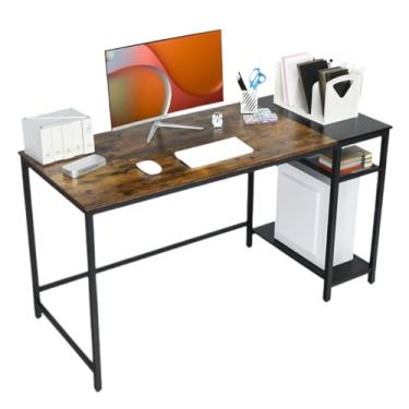 Imagem de Organizadores de mesa de computador de 139,7 cm, mesa de escritório em casa, mesa de escrita, com rack de armazenamento, mesa de estudo, multifuncional, estação de trabalho, preta (tamanho único)