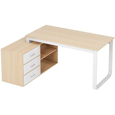 Imagem de Mesa de computador em forma de L com 3 gavetas, mesa de computador com prateleiras de armazenamento, mesa de estudo para laptop para escritório em casa