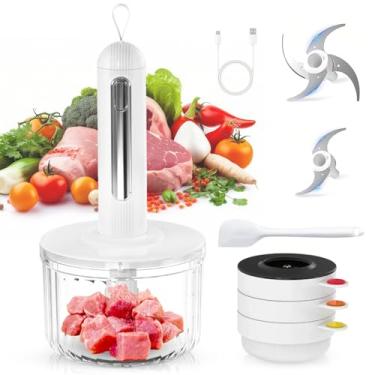 Imagem de Ruiqas Processador de alimentos elétrico sem fio, moedor de carne sem fio com 4 tigelas e 2 lâminas, picador de alimentos sem BPA para vegetais, cebola, comida de bebê