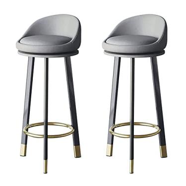 Imagem de Banquetas de bar conjunto de 2 bancos de bar giratórios de altura para balcão com encosto, cadeiras de bar acolchoadas de couro sintético para cozinha, ilha, pub, café, sala de jantar
