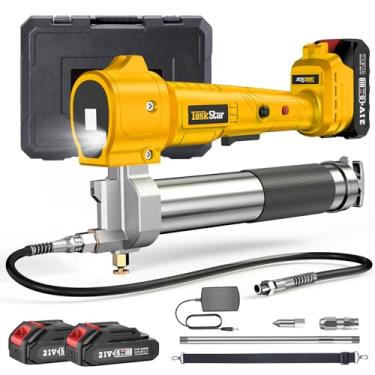 Imagem de TaskStar Pistola de graxa elétrica sem fio 10.000 PSI, kit de pistola de graxa com 2 × 2,0 Ah baterias e carregador, mangueira flexível de 100 cm e luz LED para tratores, caminhões, trailers