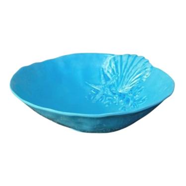 Imagem de Bowl Saladeira de Melamina Azul C/Desenho Marinho Concha do Mar 3,3 Litros 30,5x10,5cm Entrecasa
