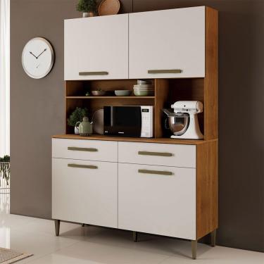 Imagem de Armário Ceará 4 Portas 2 Gavetas Em Mdp Kaiki Móveis Naturalle Com Off White