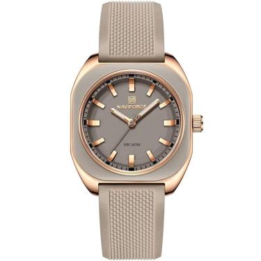 Imagem de Relógio Feminino De Quartzo Casual Com Pulseira De Silicone Impermeavel 3atm Bege Cinza