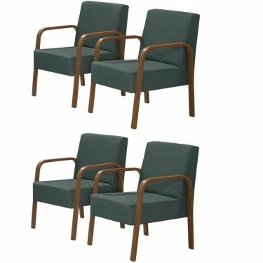 Imagem de Kit 4 Poltronas 1 Lugar Jade Pé Madeira Suede Verde.