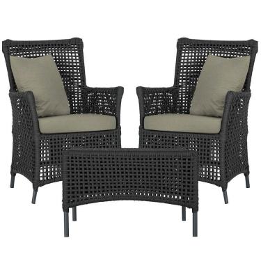 Imagem de 2 Poltronas E 1 Mesa Igapó Alumínio Preta Corda Náutica E8 Preto