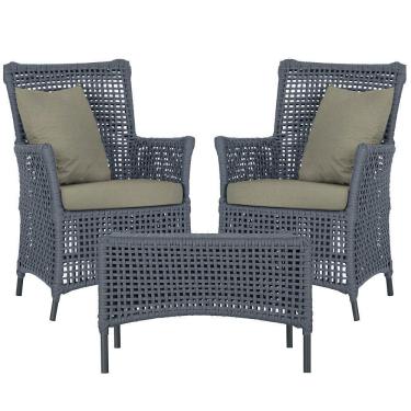 Imagem de 2 Poltronas E 1 Mesa Igapó Alumínio Preta Corda Náutica E8 Prata