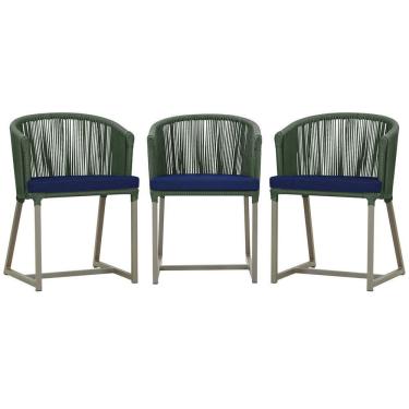Imagem de 3 Cadeiras De Jantar Noronha Fendi Corda Náutica E10 Trama Verde