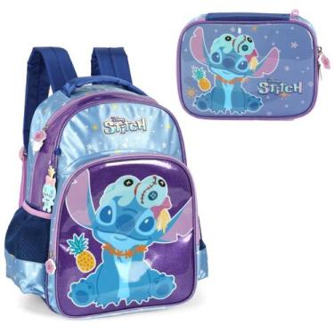 Imagem de Kit Mochila Stitch Violeta Juvenil Disney Com Estojo Box - Luxcel