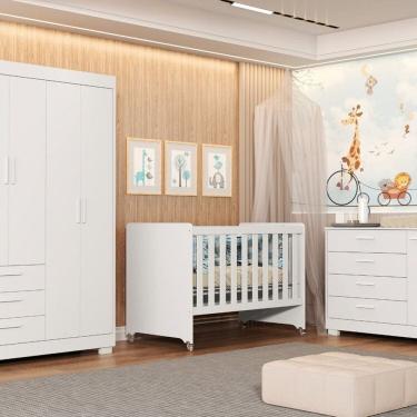 Imagem de Quarto para Bebê Completo com Berço Evolution 4 em 1 Zaki Branco Fosco