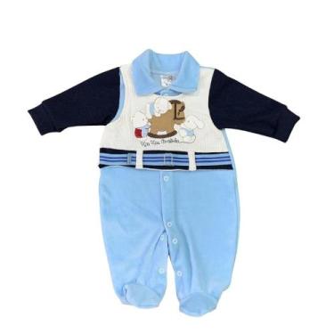 Imagem de Macacao bebe menino cavalinho - PEQUENO CHARME MODA BEBÊ, Azul, M - 4 