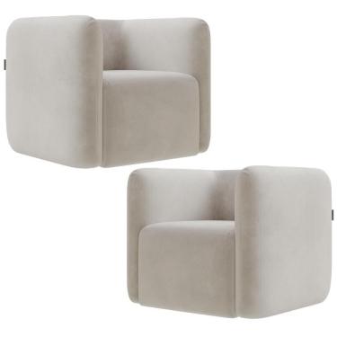 Imagem de Kit 02 Poltronas Decorativas Para Sala De Estar Fixa Living Peônia K01 Veludo Bege