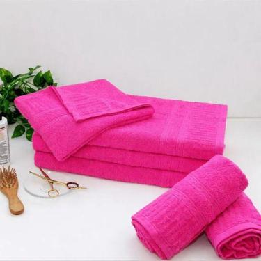 Imagem de Kit 5 Toalhas Rosa Salão Estética Profissional 50x80 Grande Rosa Lisa 