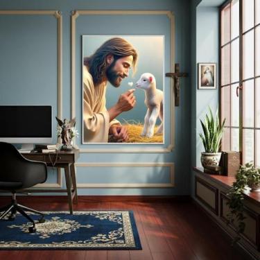 Imagem de Quadro Decorativo Jesus Cristo Amigo Dos Animais - 70X50Cm - Quadros O