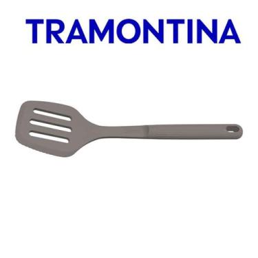 Imagem de Espátula Vazada Tramontina Softta em Silicone Cinza