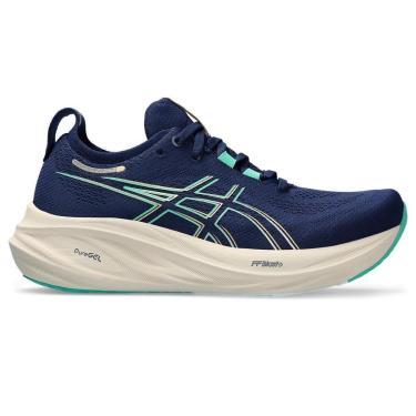 Imagem de Tênis ASICS GEL-Nimbus 26 - Feminino - Azul Marinho com Creme e Verde-Feminino