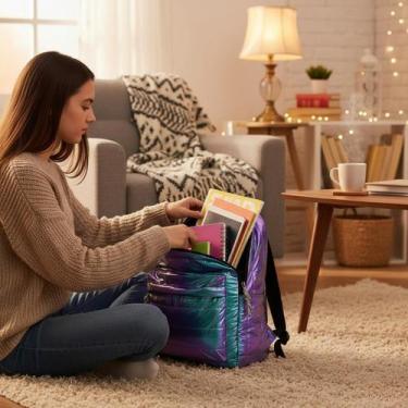 Imagem de Mochila Holográfica Metalizada Sortida PVC Resistente Escolar Universi