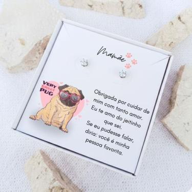 Imagem de Brinco ponto de luz de aço + Caixa presente Mãe de Pug - Tws Acessório