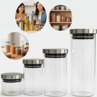 Imagem de Conjunto 4 Potes de Vidro Tampa Inox Belovidro Belakaza