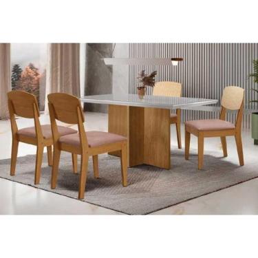 Imagem de Conjunto: Mesa de Cozinha Berlim Curvo 120cm + 4 Cadeiras Havana Natur