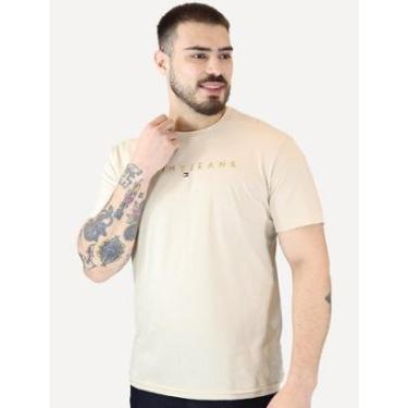 Imagem de Camiseta Tommy Jeans Masculina Core Linear Gold Logo Areia-Masculino