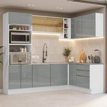 Imagem de Armário de Cozinha Completa de Canto 399 cm Branco/Cinza Lux Madesa 01