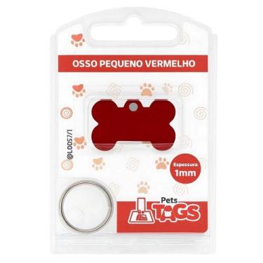 Imagem de Plaquinha de Identificação Personalizada - Osso Vermelho P - Pets Tags