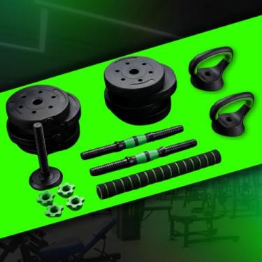 Imagem de Halteres Barra Anilha Regulável Kit 6 em 1 Academia Anilhas Halter 15kg Dumbell Kettlebell