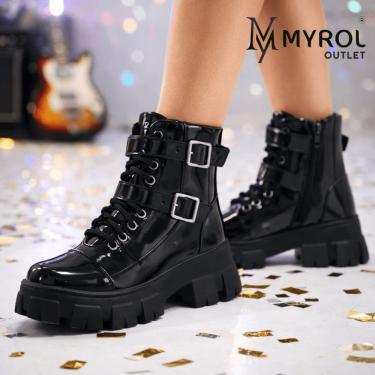 Imagem de Bota Coturno Rock Life Duas Fivelas Sola Tratorada Preto Ver
