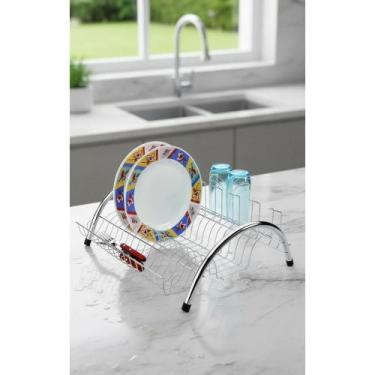 Imagem de Escorredor De Pratos Inox Cromado Pequeno Com Porta Talheres - Congrat