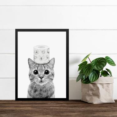 Imagem de Quadro Banheiro Gatinho Papel Higiênico 45x34cm