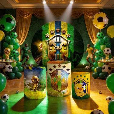 Imagem de Capas Painel Redondo Cilindros Decoração Copa do Mundo - Genérica