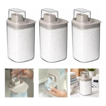 Imagem de Kit 3 Dispenser Porta Sabão Liquido Amaciante 1l Lavandeira Bege - Ou