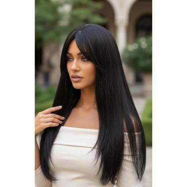 Imagem de Peruca Orgânica Lisa Preta 65cm Toque Natural - Congratulations Store