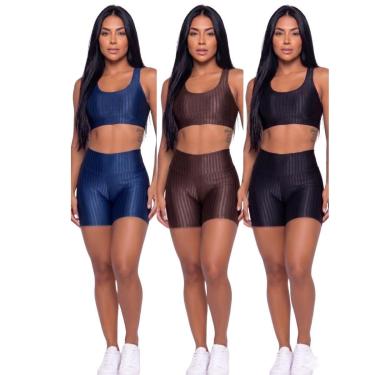 Imagem de KIT 3 Conjunto Fitness Top e Short New Zig 3D Vekyo Compressão Roupa Para Academia Trei...