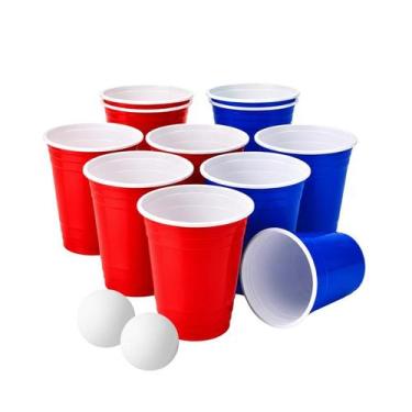 Imagem de Jogo Beer Pong 2 Bolinhas e 12 Copos Americano 300ml Festa Cerveja - C
