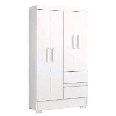 Imagem de Guarda Roupas Solteiro Juvenil 4 Portas 2 Gavetas Branco Coimbra Aramóveis