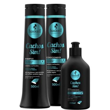 Imagem de Kit Haskell Cachos Sim! Shampoo e Condicionador 500ml + Leave in Memorizador 300ml
