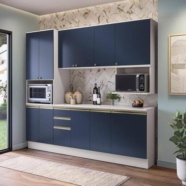 Imagem de Armário de Cozinha Compacta Nicho Micro-ondas 100% MDF 250cm Branco/Azul Profundo Celes...