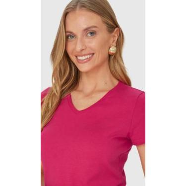 Imagem de Blusa Basica Feminina Decote V em Algodão - Malwee 464, Rosa pink, P