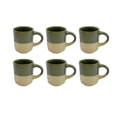Imagem de Conjunto 6 Xícaras de Café em Cerâmica Verde 100ml ES0004 BTC
