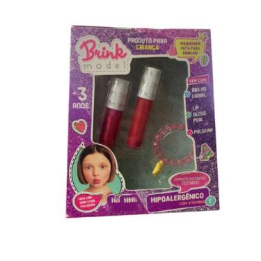 Imagem de Kit Maquiagem Infantil Gloss E Pulseira Hipoalergênico Brink Model 